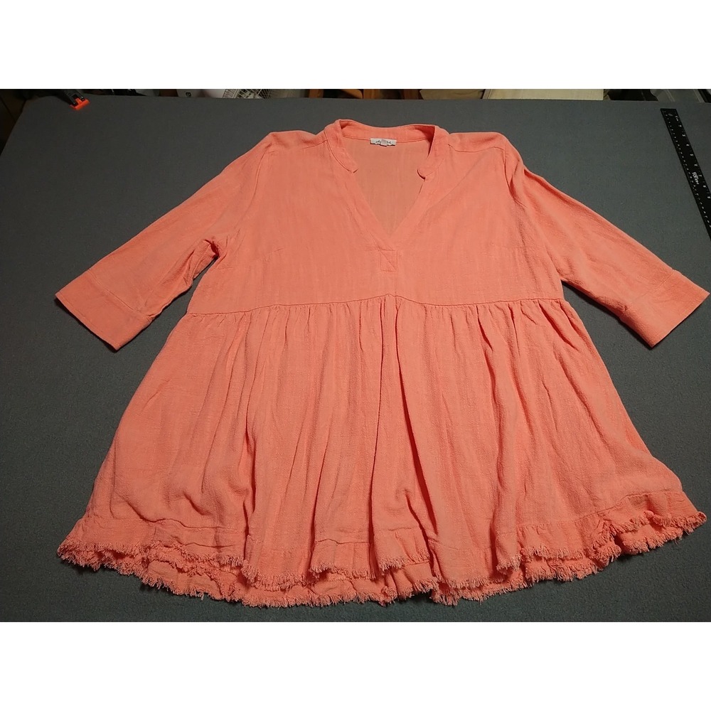 White Birch Top‎ Ladies S Peach Cotton/Linen Peasant 3/4 Sleeve Easter Cottage
